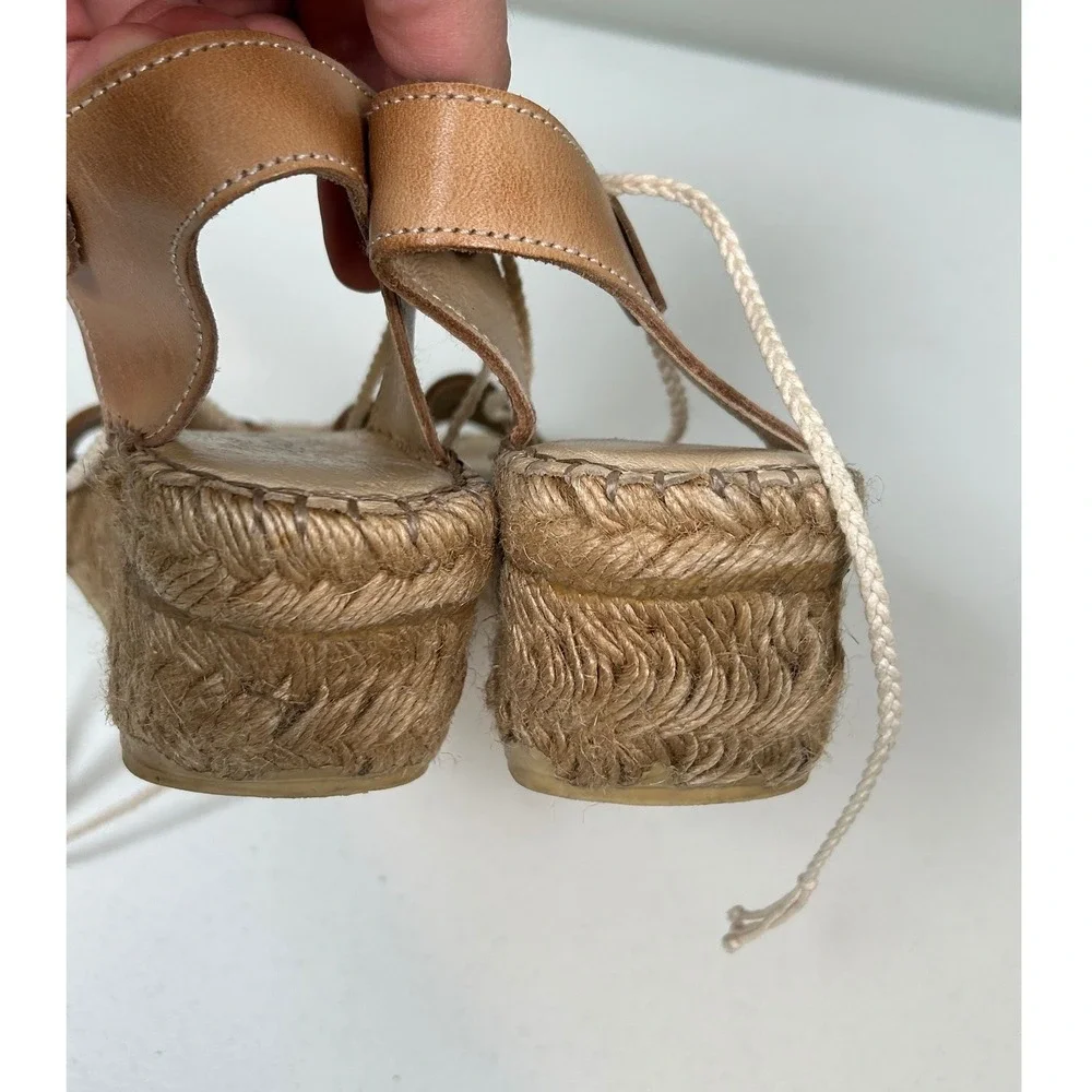 Eric Michael Espadrille Wedge Sandals Women's 40 9.5 Brown Leather Lace Up Spain